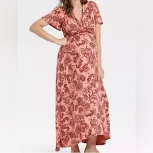 Isabel Maternity Floral Flutter Sleeve Maxi Dress Coral XS